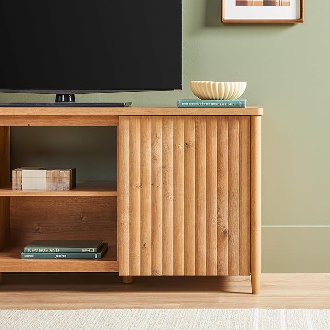Walker Edison Scandinavian Reeded TV Stand with Storage for up to 70" TV English Oak