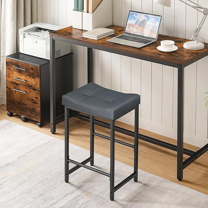 HOOBRO Barstools,25.4" Saddle Stools with PU Upholstery, Counter Height Stools with Footrest, Kitchen Breakfast Chairs, for Dining Room, Cafe, Bar, Gray and Black BGZ23BY01