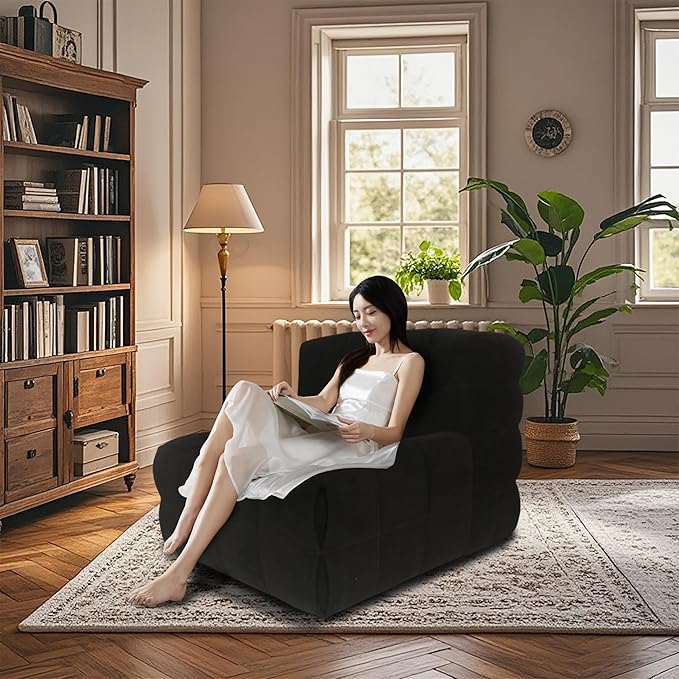 Bean Bag Chair - Memory Foam Bean Bag Chair for Adults, Comfy High-Resilience Single Sofa, Small Space Floor Chair, Chaise Lounge for Living Room, Bedroom (Black, Square)