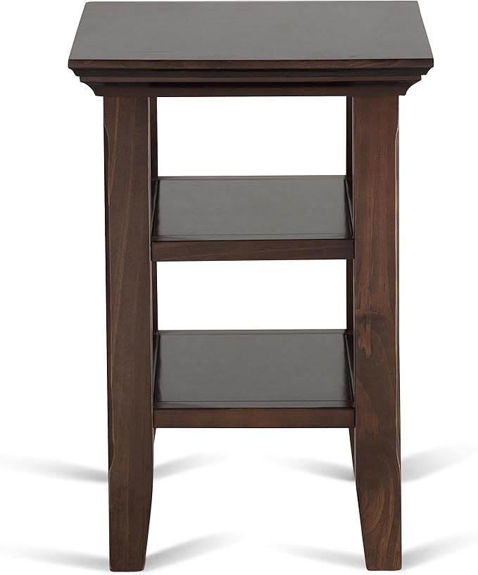 SIMPLIHOME Acadian 14-inch Wide Solid Wood Narrow End Table in Brunette Brown, Transitional-Style Side Table for Living Room, Bedroom, or Family Room with 2 Open Shelves