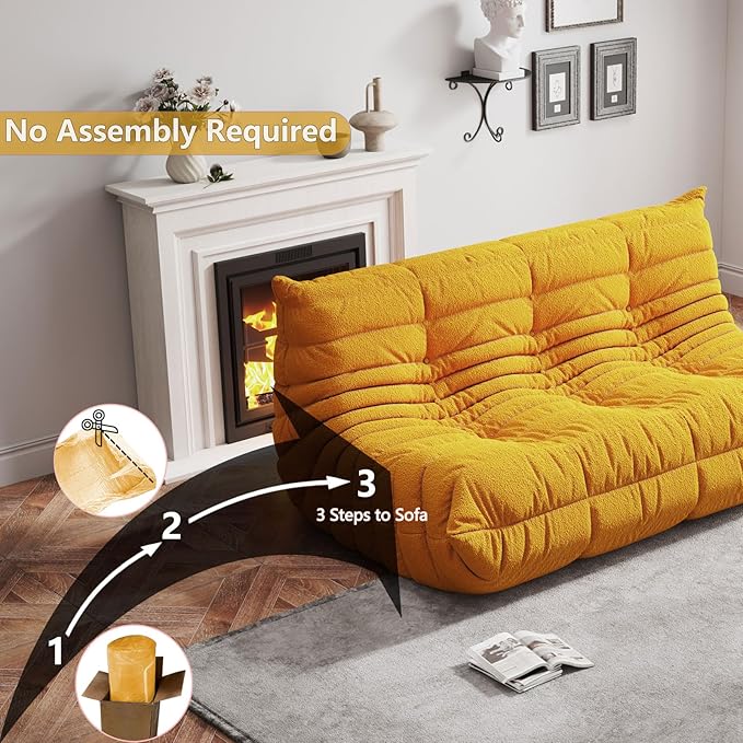 Bean Bag Chairs for Adults, BeanBag Reading Chair Memory Foam Couch 3-Seater, Floor Chair Soft Teddy Material, Comfy Reading Nook Chairs for Bedroom Living Room Office (Yellow)