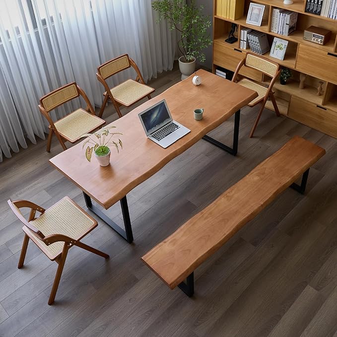 Brown Bench Wooden Long Bench with Metal Legs for Office Restaurant Living Room Meeting Room Indoor Seating Multiple (tan bench55.12in)