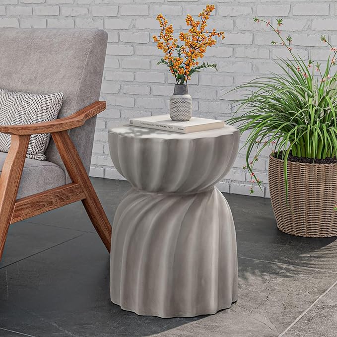 COSIEST Outdoor Side Table,2 Pieces Concrete Contemporary Lightweight Side Table,Patio End Accent Table, Modern Table for Livingroom,Garden,Patio,Grey