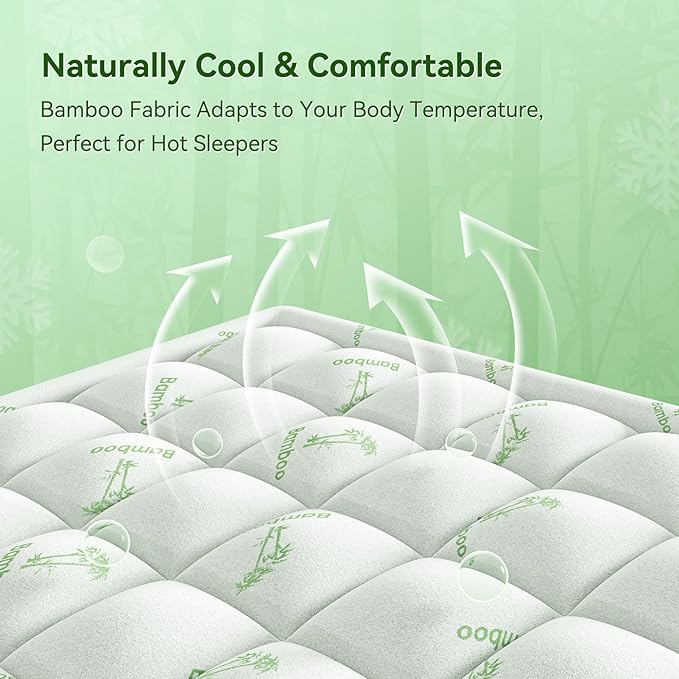Anluoer Memory Foam Mattress Topper Twin for Back Pain, Rayon Derived from Bamboo Pillow Top Mattress Topper for Hot Sleepers,Cooling Mattress Pad with 8-21" Deep Pocket, 39x75 Inches, White