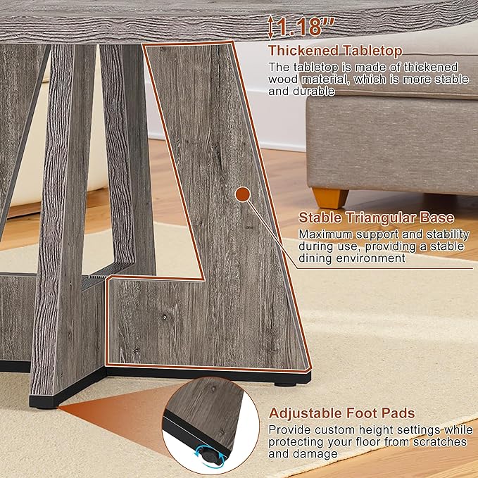 Round Dining Table for 4, 47 Inch Dinner Table Farmhouse Wooden Circle Kitchen Tables with Cross Base for Dining Room, Kitchen, Living Room, Gray