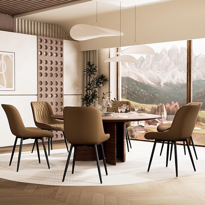 YOUNIKE Tan Dining Chairs Set of 2 with High Backs Mid Century Modern Kitchen & Dining Room Chairs PU Faux Leather Upholstered Comfortable Wide Seat Padded Accent Side Chair for Living Waiting Room