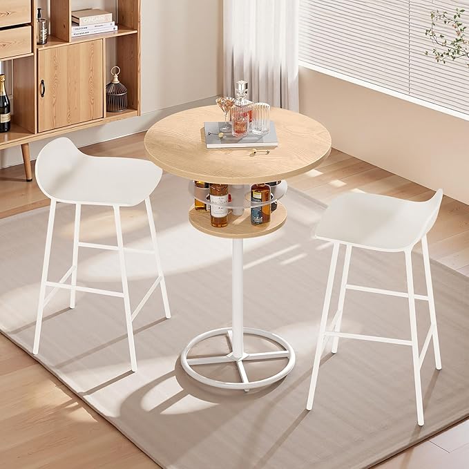 VECELO 36” High Top Bar Table, Sturdy Frame with Metal Base for Cocktail, Pub, Easy Assembly, Oak
