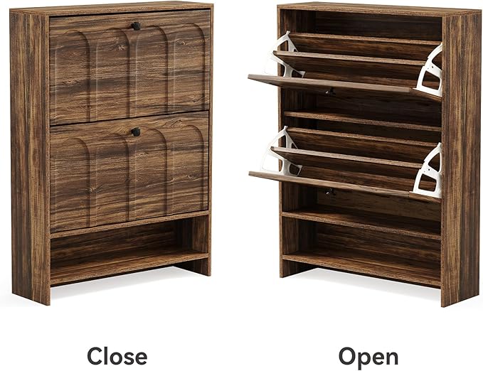 LITTLE TREE Shoe Cabinet Storage for Entryway with 2 Flip Drawers, Narrow Hidden Freestanding Organizer, Skinny Farmhouse Shoes Closet with Rack, for Entryway,Hallway, Living Room,Rustic Brown