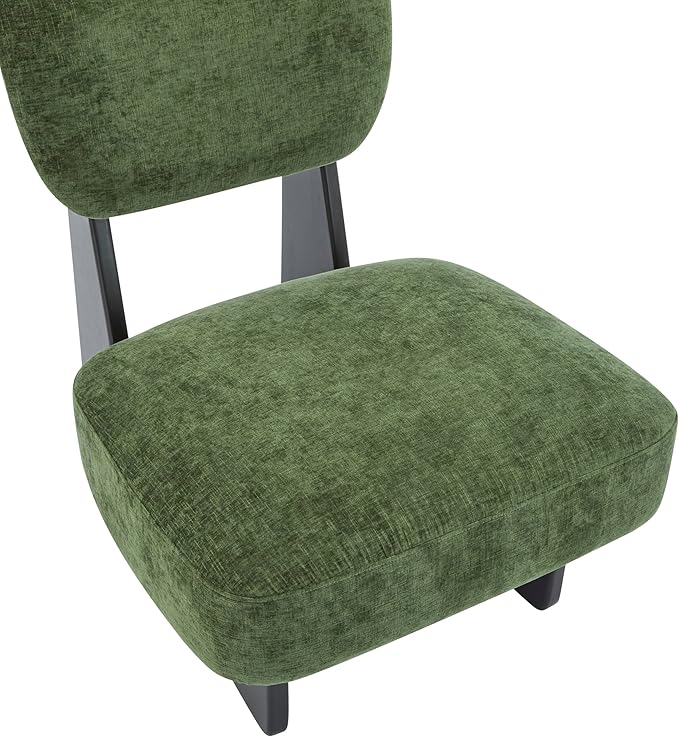 Christopher Knight Home Mores Low Profile Accent Chair Set of 2, Modern Living Room Armless Lounge Chair, Fabric Comfy Reading Chair for Bedroom, Wooden Frame and Thick Padded Seat, Black+Green