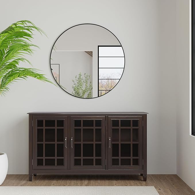 SIMPLIHOME Connaught SOLID WOOD 60 inch Wide Traditional Wide Storage Cabinet Buffet in Chestnut Brown for the Living Room, Entryway and Family Room