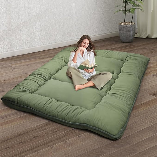 Japanese Floor Mattress,4" Thicken Japanese Floor Sleeping Pad Foldable,Futon Mattress Suitable for Camping and Guest Room (Green, Full (80" X 47"))