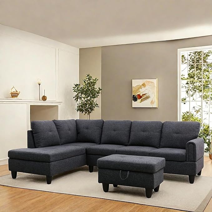NAYSAYE Sectional Couch with Ottoman Storage, L Shaped Couch Sofa Furniture Sets, Modern Comfy Modular Comfy Sofa for Living Room Bedroom, Office and Apartment, Black