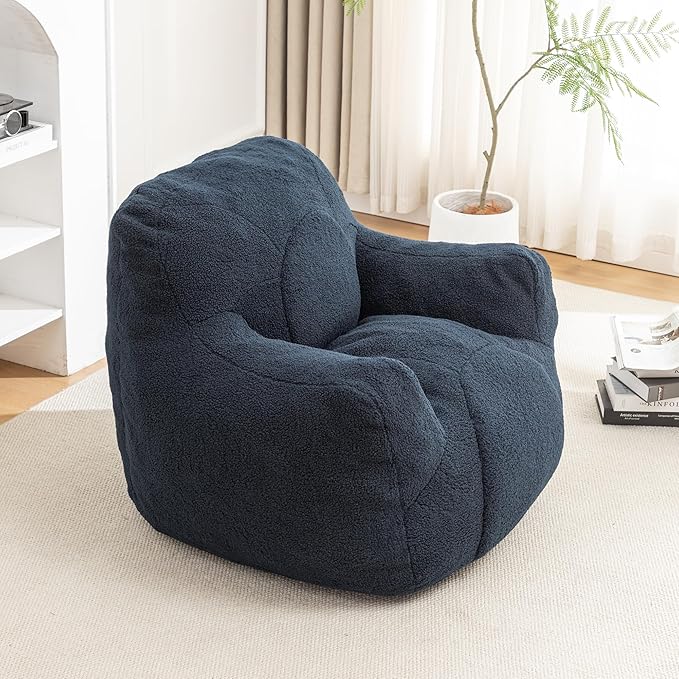 Furniliving Bean Bag Chair, Giant Bean Bag Chair Stuffed Floor Sofa for Adults Comfy Bean Bag Sofa with Back Support, Oversized Bean Bag Couch for Living Room Bedroom Dorm Office, Teddy, Dark Blue