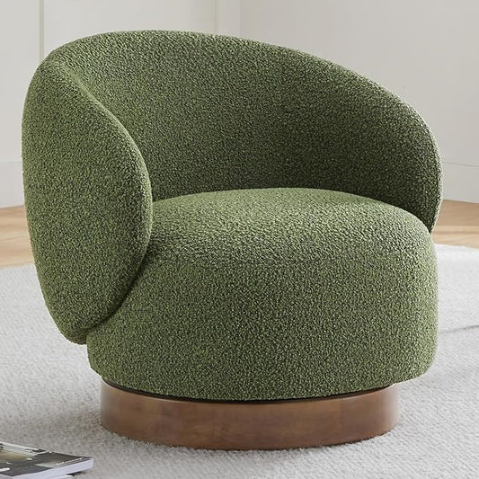 Swivel Accent Chair Round Barrel Armchair Upholstered Performance Fabric for Living Room Bedroom Waitingroom,1 Box,Moss Green