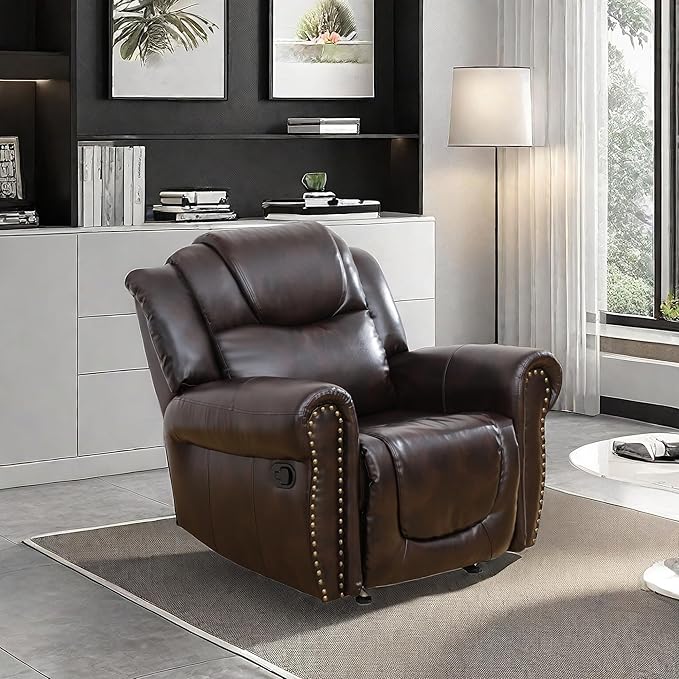 Leather Recliner Chair, Recliner Home Theater Seating, Electric Reclining Chair for Adult, Breathing Chair for Living Room, Espresso