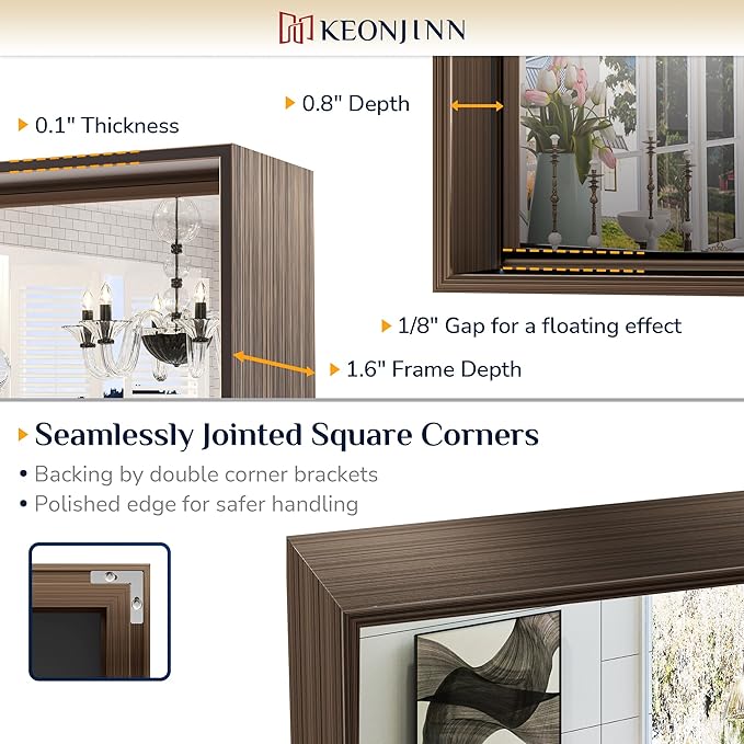 Keonjinn 22 x 30 in Brushed Bronze Framed Mirror for Bathroom, Bronze Vanity Mirrors for Over Sink, Square Corner, Modern Farmhouse Style, Aluminum Alloy Frame(Horizontal/Vertical)