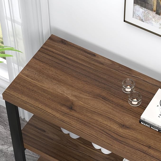 EXCEFUR 47" Entryway Table, Industrial Console Table for Living Room & Hallway, 3-Tier Storage Sofa Table Behind Couch, Walnut