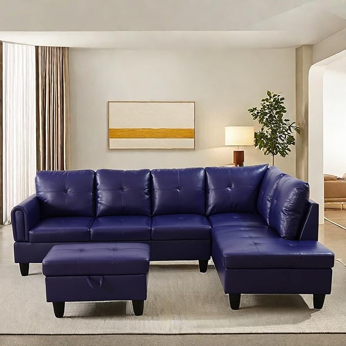 NAYSAYE Sectional Couch with Ottoman Storage, L Shaped Couch Sofa Furniture Sets, Modern Comfy Modular Comfy Sofa for Living Room Bedroom, Office and Apartment, Blue
