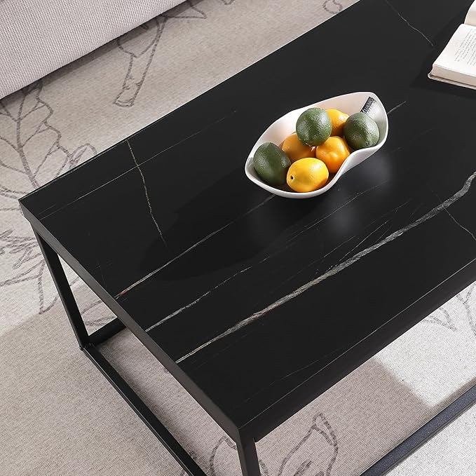 CENSI 47-Inch Black Marble Accent Coffee Table/Center Table for Living Room, Rectangle Modern Industrial Style,Wood and Metal, Max.Loading 220 lbs. (Black Marble)