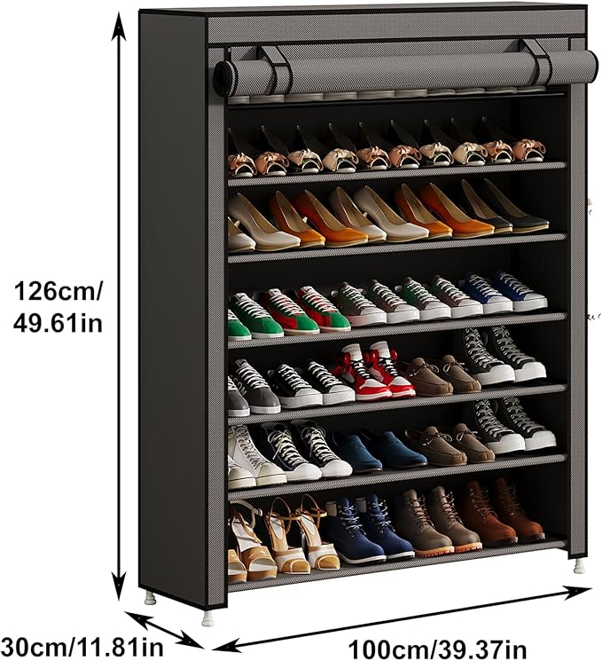 Calmootey 7 Tier Shoe Rack Organizer to Hold 35 Pairs, Portable Shoe Shelf with Nonwoven Fabric Cover for Closet Hallway, Bedroom, Entryway, Grey