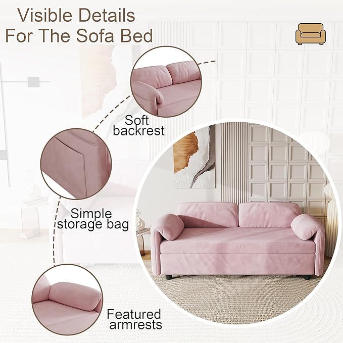 ERYE 3 in 1 Loveseat Sofa Convertible Sleeper Sofabed,Functional Recliner Daybed Love Seat Sofa&Couch W/Pull Out Couch Bed, Reclining Backrest and Pillows Armrests for Office Apartment RV Living Room