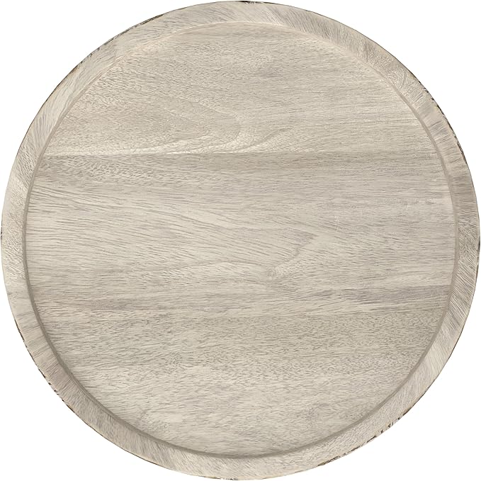 SIMPLIHOME Dayton SOLID MANGO WOOD 13 inch Wide Round Contemporary Wooden Accent Table in White Wash , Fully Assembled for the Living Room and Bedroom