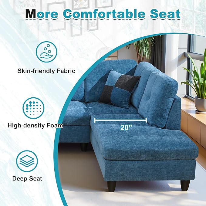 103.5" Oversized Sectional Couch, L Shaped Couch with Storage Ottoman, Modern Modular Sofa with Deep Seat, Sectional Couches for Living Room and Office, Blue (Flannel)