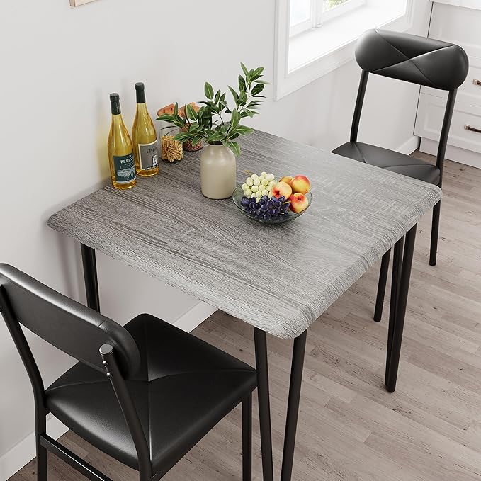 IDEALHOUSE Dining Table Set for 4, Kitchen Table with Upholstered Chairs for Kitchen Room and Small Spaces (Grey, Table with 2 Upholstered Chairs)