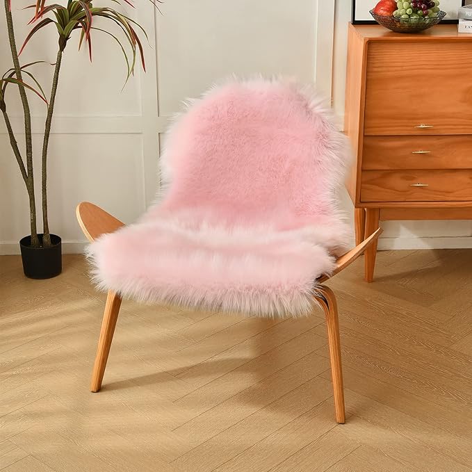 duduta Pink Faux Sheepskin Rugs 2x3 ft, Faux Fur Chair Seat Covers Fluffy Shag Throw Rugs Machine Washable