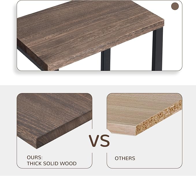 Real Solid Wood End Tables, Side Tables, Small Table with 2-Tier Storage Shelf, Nightstand for Living Room, Bedroom, Office, Bathroom