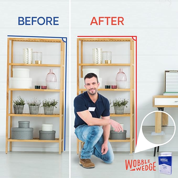 The Original Wobble Wedge Rigid Plastic Shims-MADE IN USA- Heavy-Duty Leveling Wedges for Furniture, Tables, Toilets, Home Improvement & Work Projects-Transparent Plastic Shim, Leveling Feet, 300 Pack