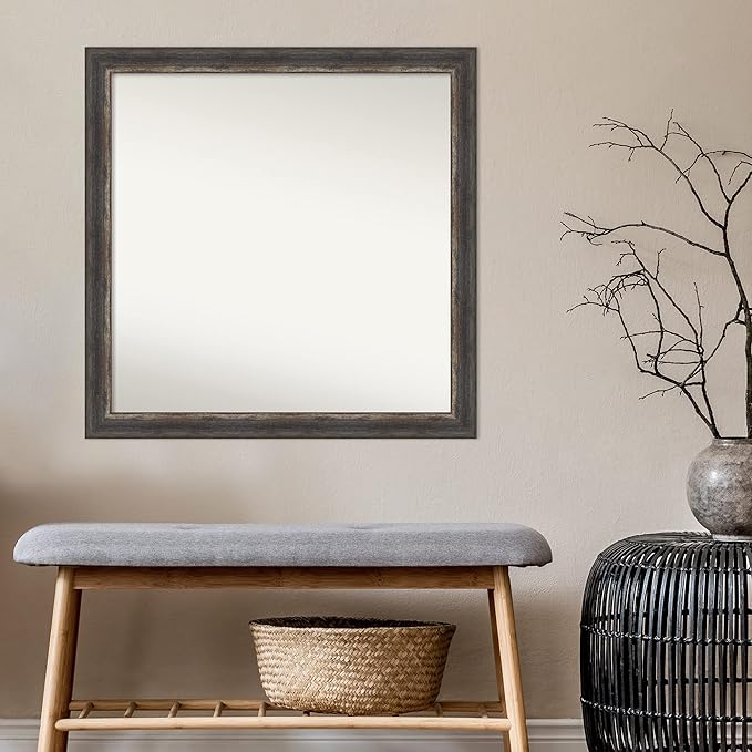 Amanti Art Brown Bathroom Mirror for Over Sink, 31x31 Bark Rustic Char Square Vanity Mirror, Large Country Rustic Frame, Hangs Horizonally and Vertically, Bathroom Wall Decor, Non-Beveled Edge