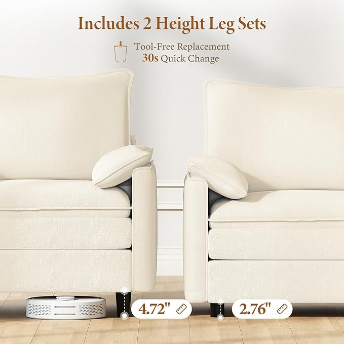 Vesgantti 142" Cloud Couch Sectional Modular Sofa, Comfy Sectional Couch with Ottoman Deep Seat Chenille L Shaped Sofa, Modular Couches for Living Room, Bedroom and Apartment, Beige