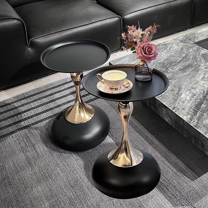 Elegant Modern Side Table - Featuring a Unique Hourglass Design, Ideal for use in Living Rooms, cafes, Dining Rooms, bedrooms, and Outdoors - a Fashionable Decoration (2, Black)
