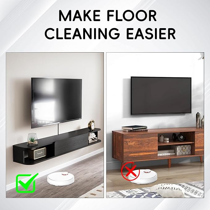 Pmnianhua Floating TV Stand with Drawer,59'' Wall-Mounted TV Cabinet,Floating TV Console,Under TV Entertainment Shelf with Storage for Bedroom Living Room(Black)