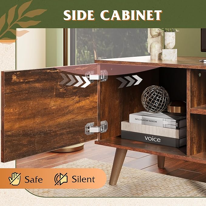 WLIVE TV Stand for 65 70 inch TV, Mid Century Modern TV Console, Entertainment Center with Storage for Living Room, Retro Brown