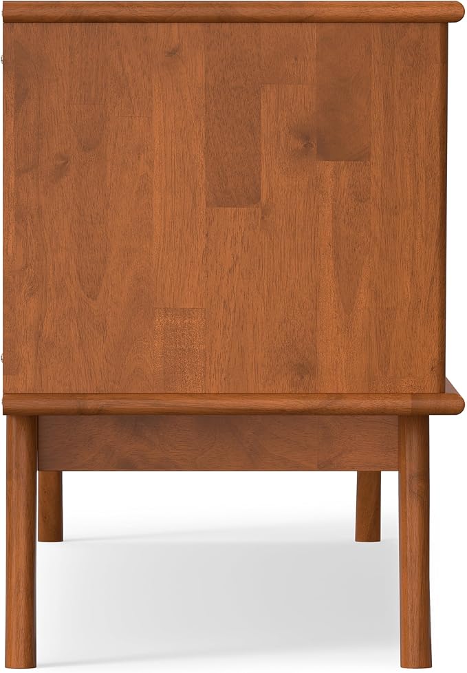 SIMPLIHOME Draper Solid Hardwood 72 inch Wide Mid Century Modern TV Media Stand in Teak Brown for TVs up to 80 inches for The Living Room and Entertainment Center