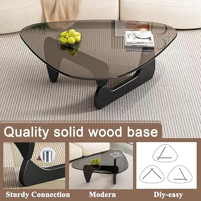 Modern Glass Coffee Table for Living Room, Black mid Century Modern Coffee Table, Sleek Coffee Tables, Suitable for Bedroom Living Room Reception Office Tables（Black/Grey，Large）