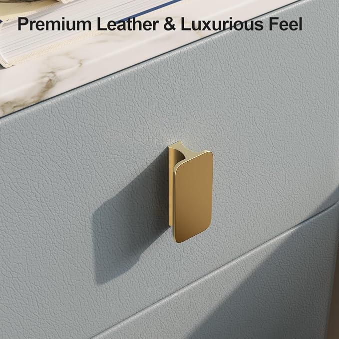 Narrow Nightstand with Drawers, Narrow Side Table Leather, Small Bedside Tables for Bedroom. (Dark Gray)