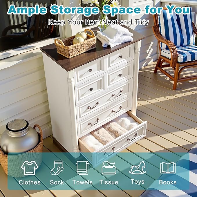 31.5" Farmhouse Sideboard Buffet Cabinet with Storage, Kitchen Buffet Storage Cabinet with 7 Drawers, Modern Wood Accent Sideboard for Living Room, Kitchen, Hallway(Antique White)