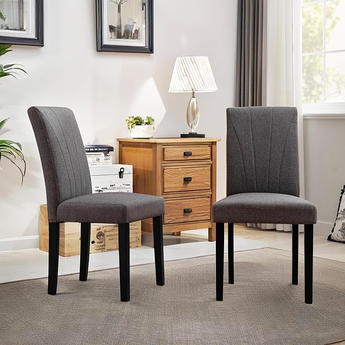 VECELO Upholstered Dining Chairs Set of 4, Modern Fabric and High Back & Solid Wood Legs, Parsons for Kitchen/Living Room- Dark Gray