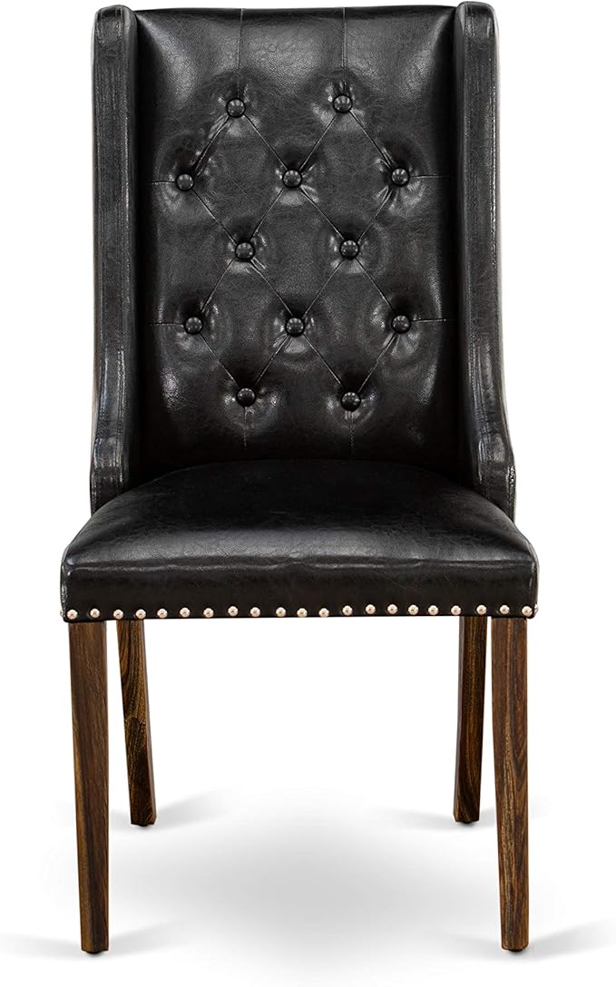 East West Furniture X777FO749-9 9 Piece Dining Table Set Includes a Rectangle Dining Room Table with X-Legs and 8 Black Faux Leather Parsons Chairs, 40x72 Inch, Multi-Color