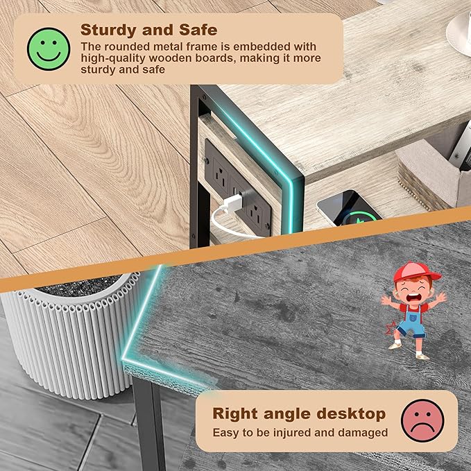 Small Narrow Side Table with Charging Station, Skinny End Table for Small Spaces, Slim Nightstand with Outlets, Sofa Bedside Table in Living Room, Bedroom, Kitchen and Balcony (Greige)