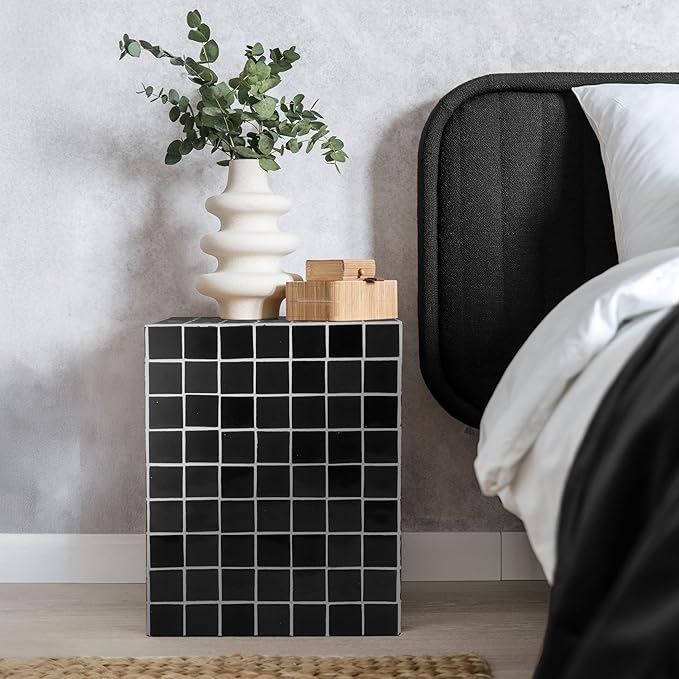JONATHAN Y END2000L Callista 18" Modern Bohemian Ceramic Tiled Rectangle End Table, Side Table, Accent Table for Living Room, Bedroom, Black/White
