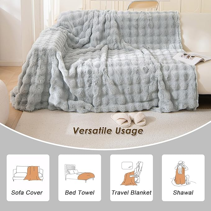 VM VOUGEMARKET Soft Warm Faux Fur Sofa Cover Thick Shaggy Fuzzy Sectional Couch Cover Plush Furniture Cover Fluffy Sectional Sofa Slipcover for Couch Sofa Bed(Grey,71" x 134")