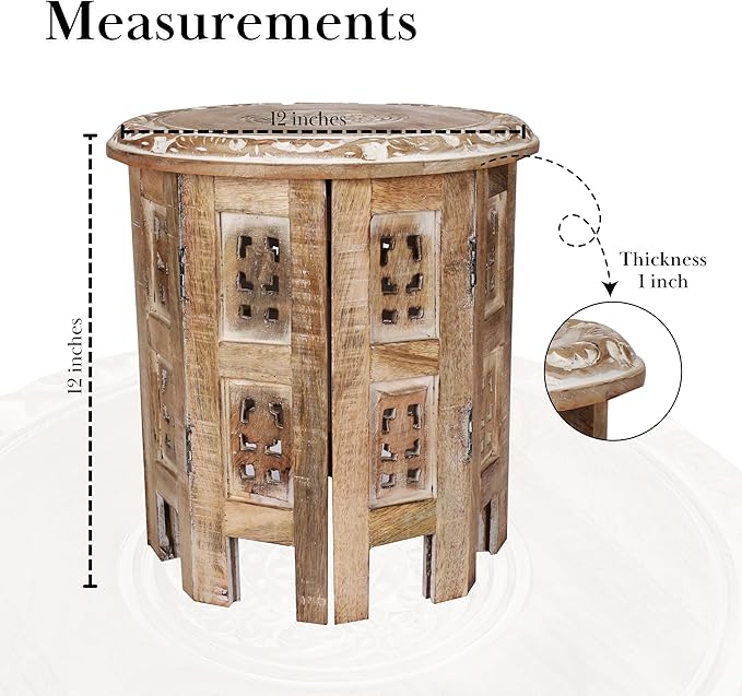 Versatile Octagonal Wooden Table – 12" Round Top, 12" Height – Rustic White-Wash Coffee Table, Side Table, or End Table for Living Room, Bedroom, or Kids’ Room