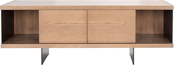 SAFAVIEH Couture Terrance TV Stand for up to 65" Flatscreen – Brown, 2 Doors with Interior Storage, 2 Open Shelves, Entertainment Media Console (SFV6047A)