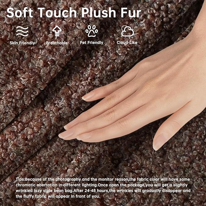 Bean Bag Chairs for Adults, BeanBag Reading Chair Memory Foam Couch, Floor Chair Soft Teddy Material, Comfy Reading Nook Chairs for Bedroom Living Room Office (Brown)