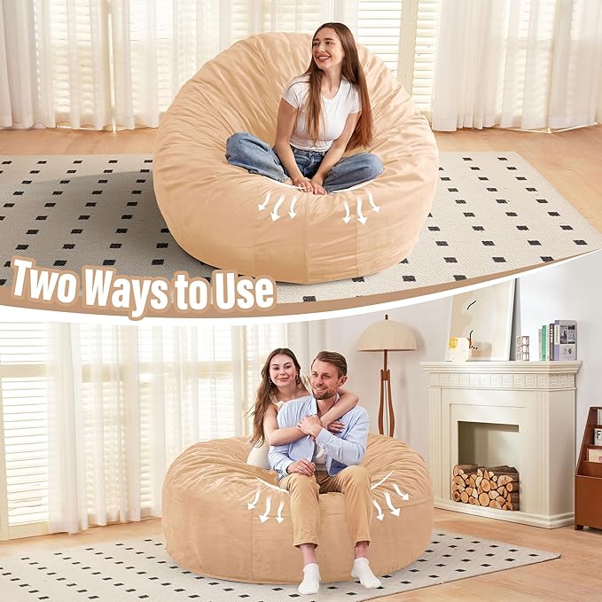 HABUTWAY Bean Bag Chair: Giant 6' Memory Foam Furniture Bean Bag Chair with Microfiber Cover - 6Ft,Khaki