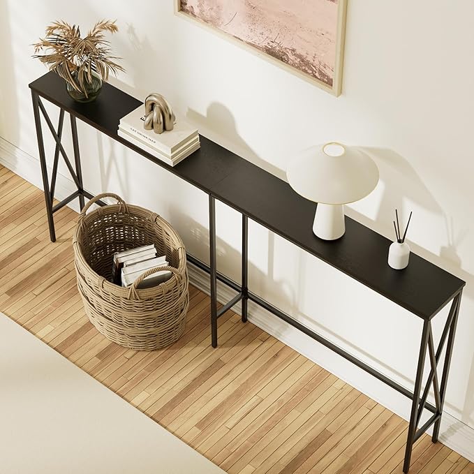 Masupu 70.9" Console Table, Modern Narrow Long Sofa Table Behind Couch, Skinny Entry Table, Industrial Sofa Table with Metal Frame for Hallway, Living Room, Classic Black…
